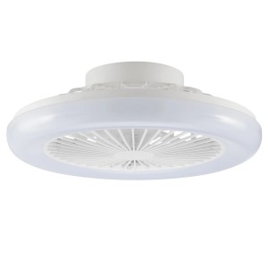 Weiße LED-Deckenleuchte Montero mit Ventilator, Ø 42cm. Moderne Deckenlampe mit Licht und Kühlung.