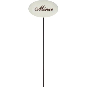 Kräuterstecker Emailleweiß, 30 cm, mit der Aufschrift 'Minze' für Beet und Pflanzkübel.
