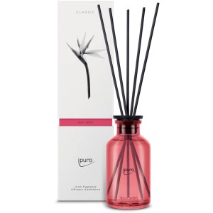 ipuro Raumduft Classic Jardin, 240 ml, mit Duftstäbchen in rosa Glasflasche.