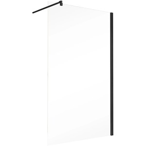 Schulte Walk In Dusche Toura, 200x120 cm, Schwarz, Klarglas. Offene Duschwand mit schwarzem Rahmen.