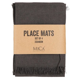 Mica Decorations Tischset Villia, 4er-Set, dunkelgrau, 48x33cm, aus Baumwolle mit Fransen.
