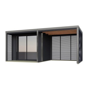 Karibu Gartenhaus Flavio B mit Anbaudach 3 m Grau-Anthrazit