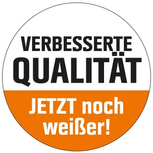 Aufkleber: Verbesserte Qualität der OBI Wandfarbe, jetzt noch weißer.