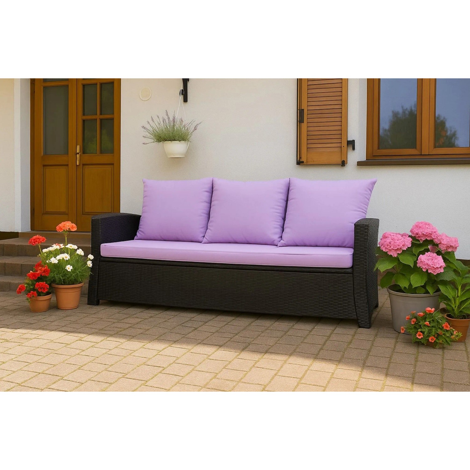 Lila Setgarden Gartenkissen für Polyrattan 3-Sitzer Sofa, 160x50x50 cm.