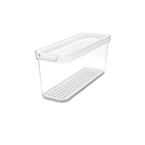 Rotho Kühlschrankorganizer Cauma 2 l, transparenter Behälter mit Deckel und Abtropfeinsatz.