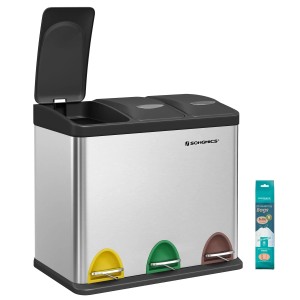 Songmics Mülleimer Petaja 3 Fächer x 8 l Silber-Schwarz
