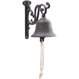 Schwarze Gusseisen Glocke zur Wandmontage, Gartendeko mit Baumwollkordel im Antik-Look.