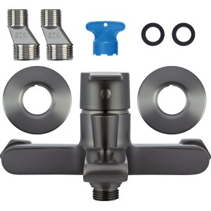 Wannenarmatur Bisenzio Einhebel Gunmetal, Aufputz-Montage mit Zubehör.