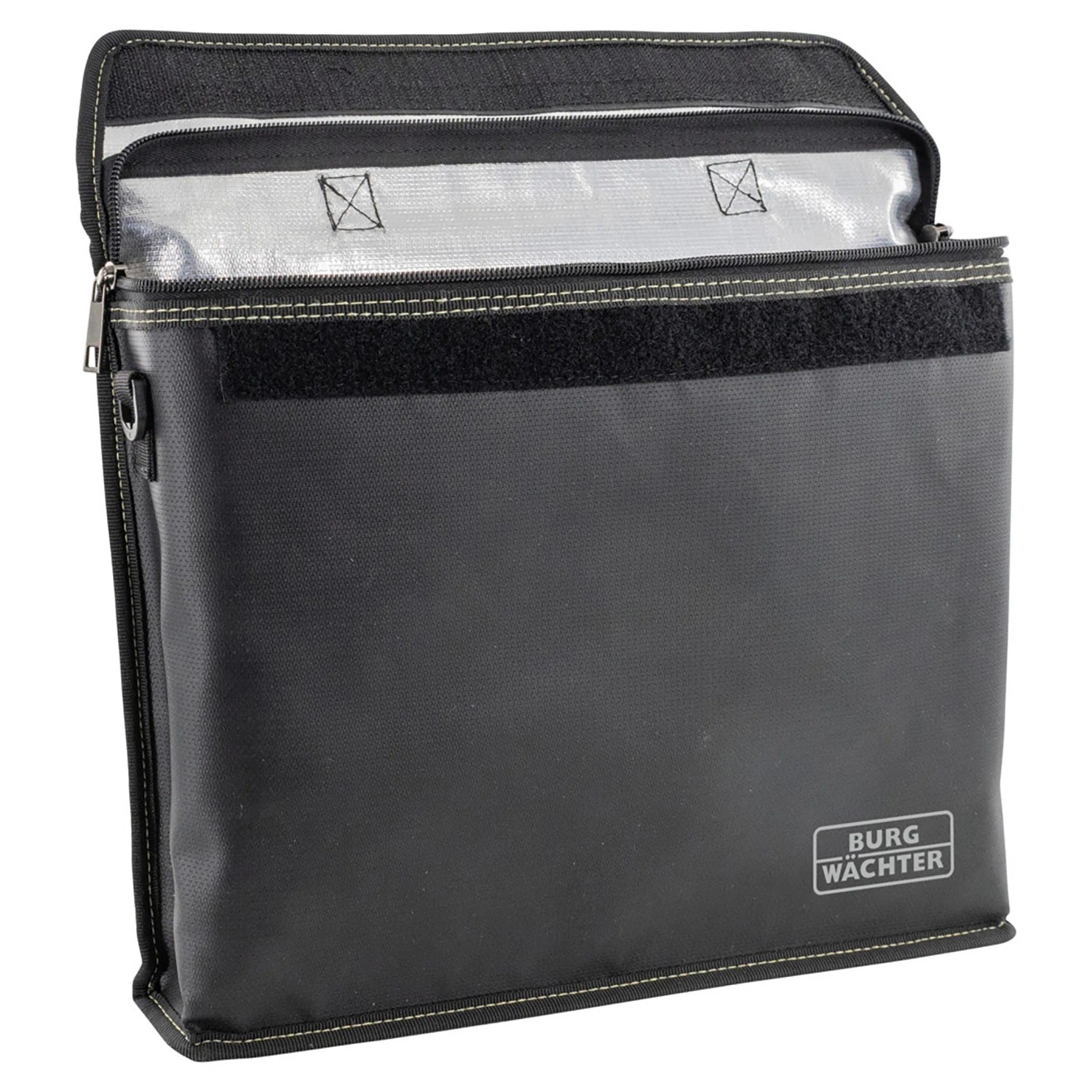 Burg-Wächter Feuerschutztasche FB 500, A4, schwarz, geöffnet. Tresor Zubehör.