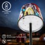 Brilo Akku Tischleuchte Piha mit Graffiti-Motiv, Touchdimmer und IP44-Schutz für den Außenbereich.