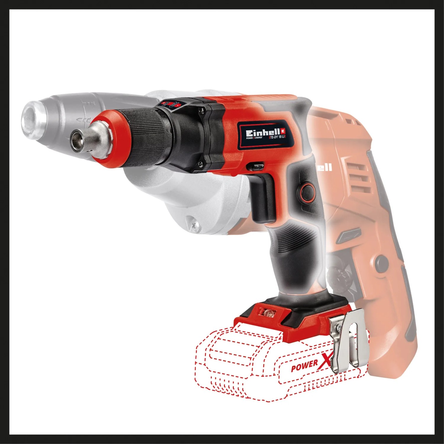 Einhell Akku-Trockenbauschrauber TE-DY 18 Li Solo im Koffer, rot/schwarz. Akku und Ladegerät nicht enthalten.