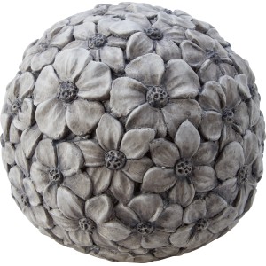 Graue Gartenkugel (Ø 13,5 cm) mit Blumenmuster als Dekoration für Garten und Außenbereich.