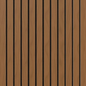 Akustikpaneel Walnuss: Brandschutz-Wandpaneel mit Holzleisten für verbesserte Raumakustik.