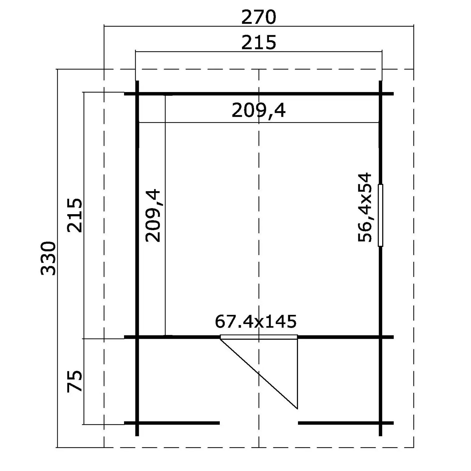 Grundriss Kinderspielhaus Lido, 215x215 cm, mit Maßen. Ideal für fantasievolles Spielen im Garten.