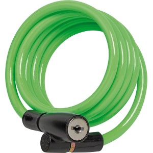 Grünes Abus Spiralkabelschloss CC Lock 2103 für Fahrräder mit Automatikzylinder.
