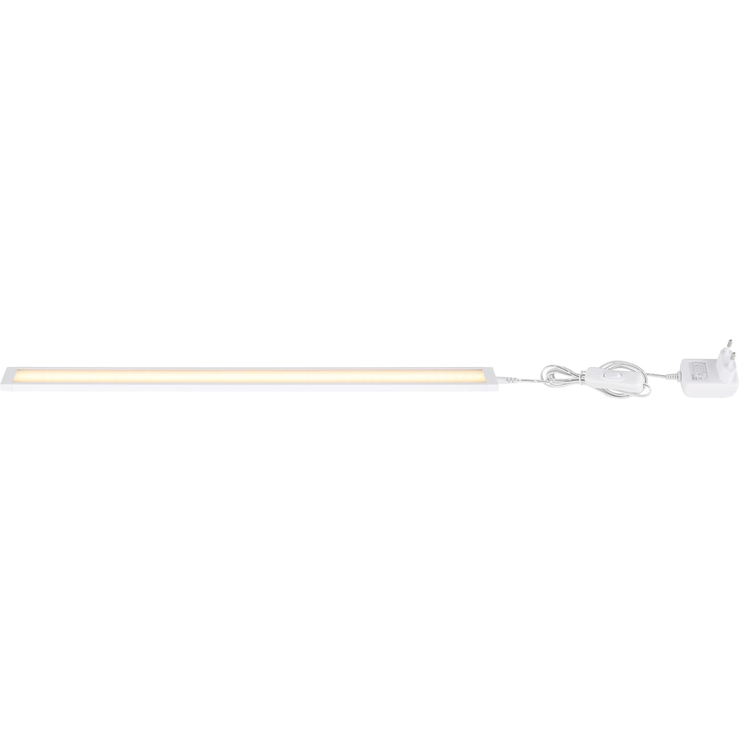 Weiße LED Unterbauleuchte von Globo, 50cm, mit Schalter und Adapter für Regale und Tische.