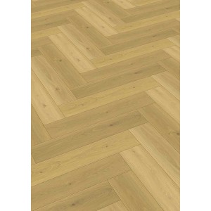 Klebe-Vinylboden Damiano Oak in Fischgrätmuster. Heller Vinylboden in Eichenholzoptik mit authentischer Maserung.