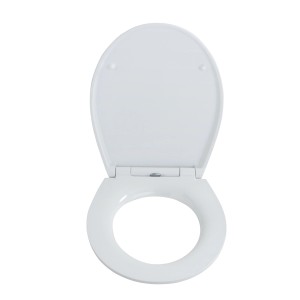Weißer WC-Sitz Peony aus Duroplast mit Reliefmuster, offen.