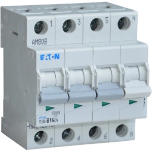 Eaton Leitungsschutzschalter 16A 3N B, weiß, mit Schnellbefestigung.