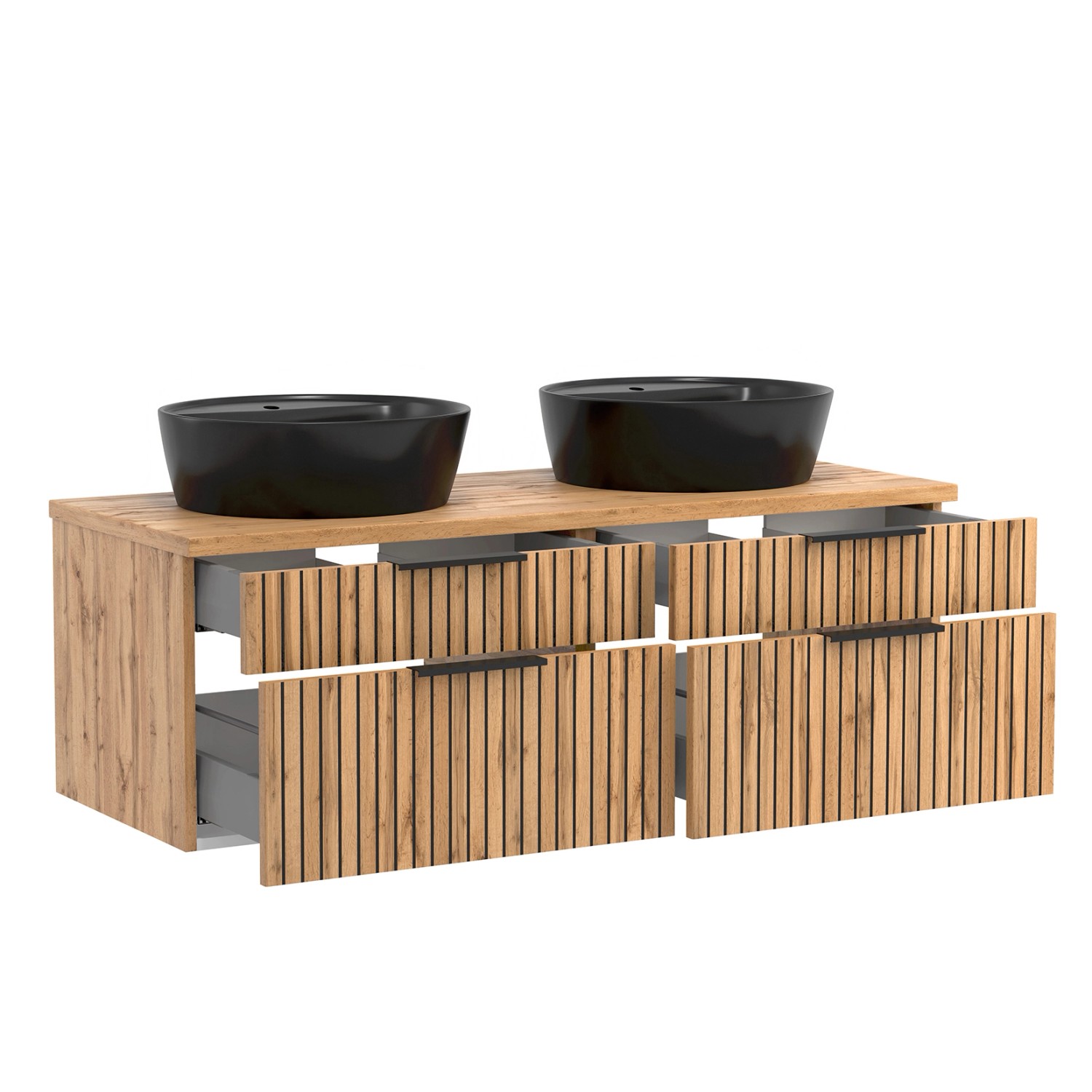 Held Möbel Waschtisch-Set Keramikbecken Schwarz 200 x 120 x 47 cm Eiche 2-tlg._8