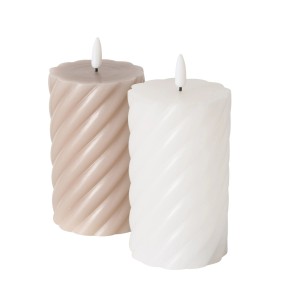 Boltze Home LED-Kerzen, 2er-Set, beige und weiß, gewickeltes Design, Ø 7,5x12,5cm.