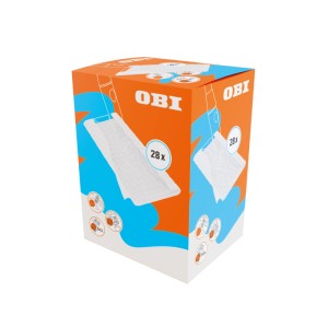 OBI Einwegtücher für Schnell-Bodenwischer, trocken, 28 Stk. Orange-blaue Packung mit Wischertuch-Abbildung. Für schnelle Bodenreinigung.