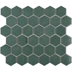 Mosaikmatte Castello Hexagon, dunkelgrüne Keramikfliesen für Wand, 32x28 cm.