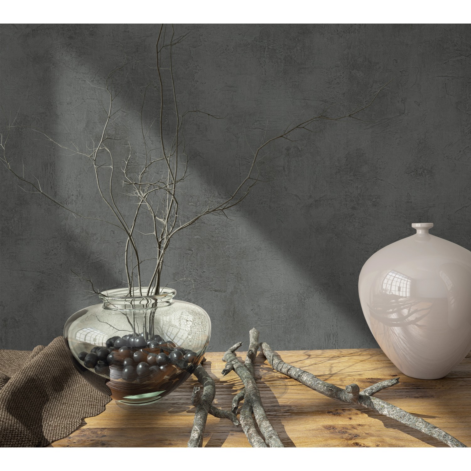 Marburg Vliestapete Loft Superior 5 in Anthrazit mit Strukturmuster für moderne Raumgestaltung.