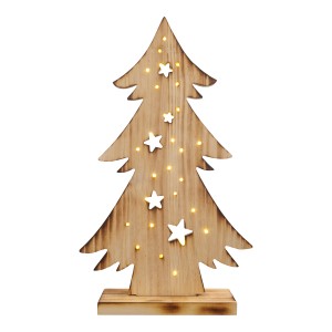 Näve LED Weihnachtsdeko Tannenbaum aus Holz, 47cm, mit Sternen und warmweißen Lichtern.