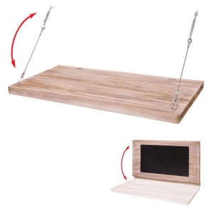 Wandklapptisch MCW H48 100x50cm aus Holz mit Tafel, in zwei Positionen dargestellt.