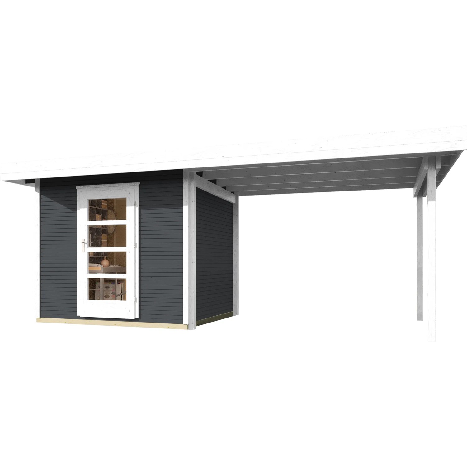 Lasiertes Weka Holz-Gartenhaus WekaLine mit Flachdach und Anbau, 500x284 cm.