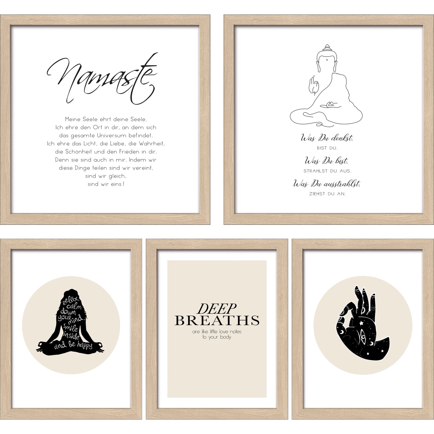 Pro Art Bilder Framed Art Namaste III 2x 28 cm x 28 cm, 3x 19 cm x 24