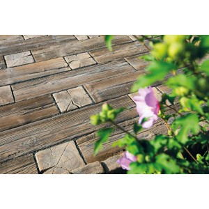 Häusler Schwelle Versteinertes Holz, 100x25x5 cm, braun. Terrassenplatte in Holzoptik.