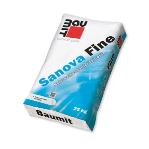Baumit Sanova Feinputz 25 kg Sack, naturweiß, für Innen- und Außenbereich. Hoch wasserdampfdurchlässig.