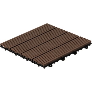 Dunkelbraune Home Deluxe WPC Klickfliesen Bavaro (30x30 cm) mit Holzoptik und Klicksystem.