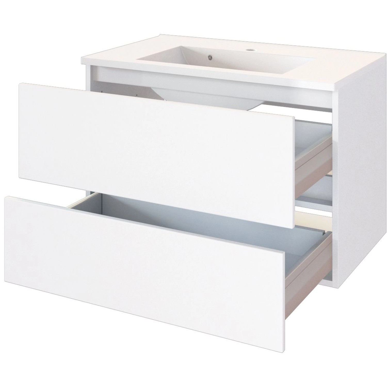 Held Möbel Waschtisch-Set Verona, 80 cm, matt Weiß. Badmöbel mit zwei Auszügen und Mineralgussbecken.