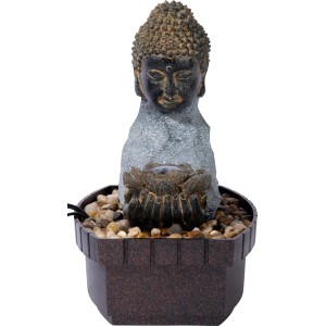 Dobar Zimmerbrunnen Buddha mit Lotusblüte in Steinoptik und Deko-Steinen.