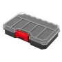Qbrick Regular Compact Organizer Set 1, schwarze Aufbewahrungsbox mit transparentem Deckel und rotem Verschluss.