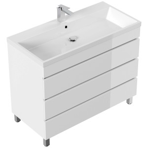 Posseik Badmöbel Fellini 100, weiß hochglanz, mit Waschbecken und 3 Schubladen.