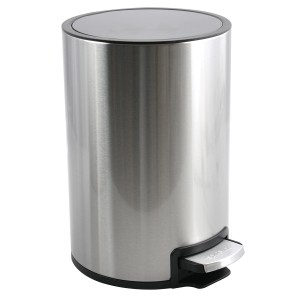 Spirella Kosmetikeimer Riku, 5 l, Silber, aus Stahl mit Pedal und Slow-Close Deckel.