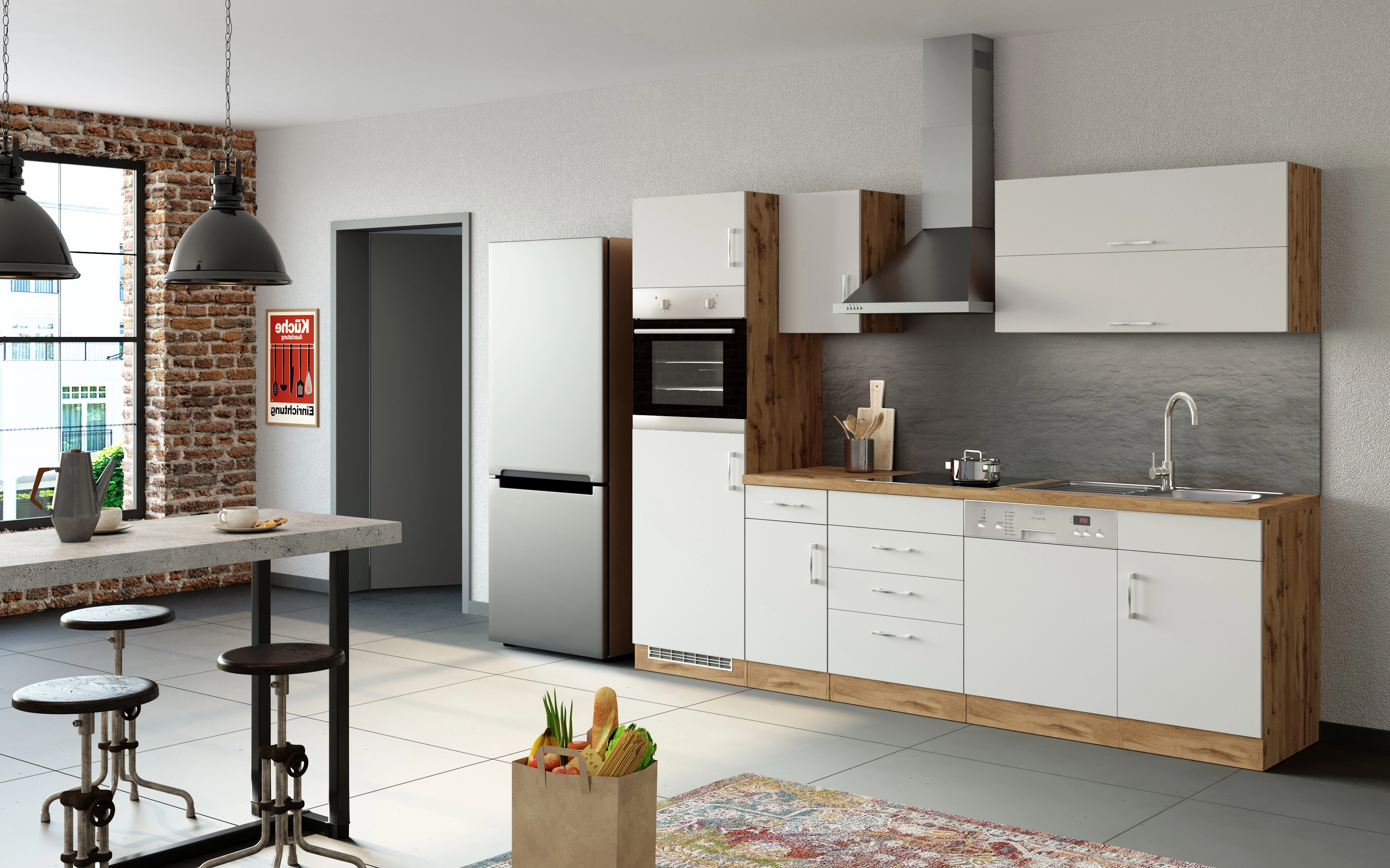 Held Möbel Küchenzeile Sorrento 270 cm Weiß-Wotaneiche kaufen bei OBI
