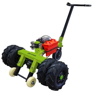 Zipper Anhänger-Rangierwagen ZI-ARW2000 in Grün-Schwarz mit großen Zwillingsrädern, Akku und Kupplungskugel für 2000 kg Zuglast.