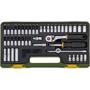 Proxxon 50-tlg. Steckschlüsselsatz mit Knüppelratsche 1/4 Zoll im Koffer.