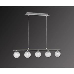 Moderne Paul Neuhaus Pendelleuchte Womble mit 5 Halogenlampen und Drahtgeflecht-Kugeln.