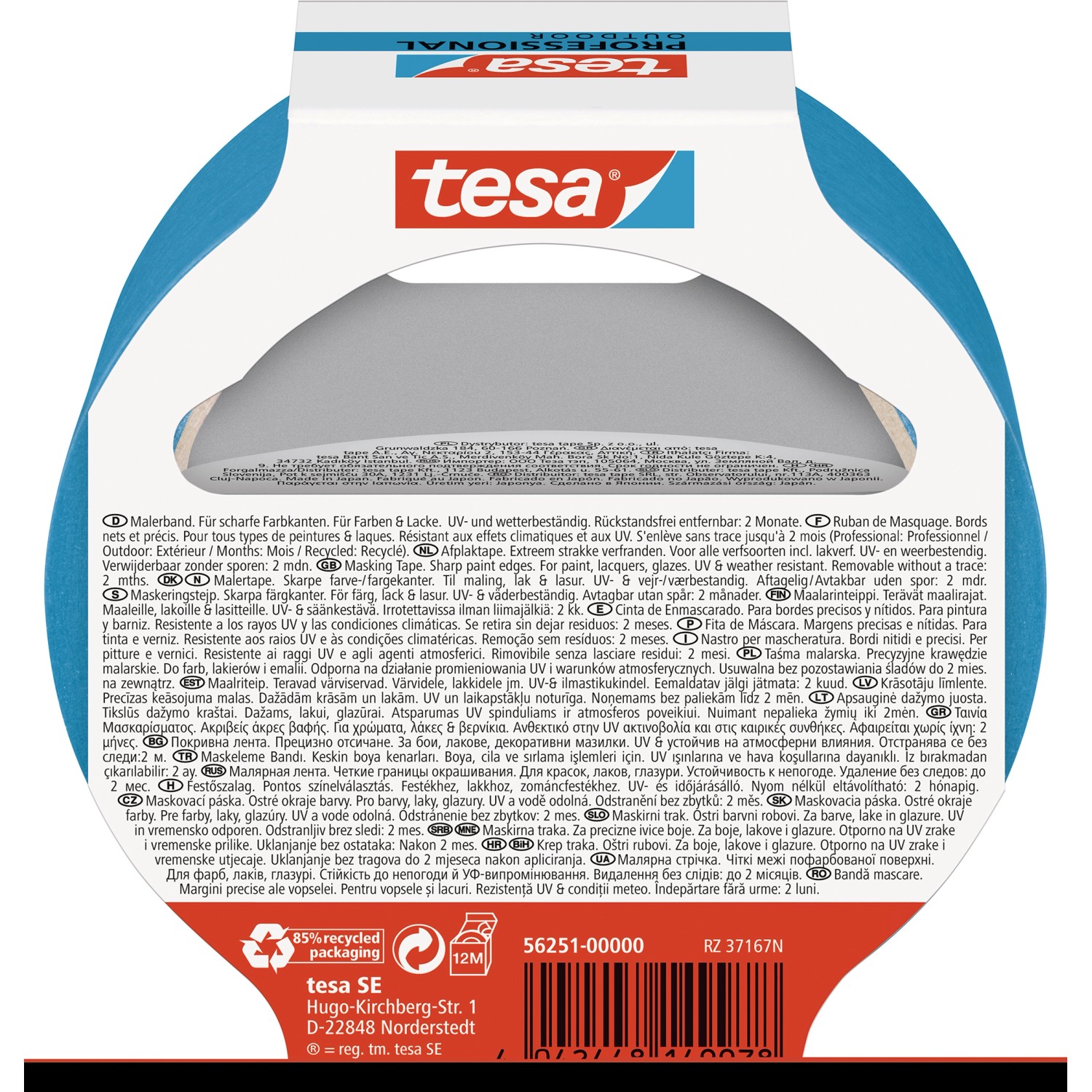 Tesa Malerband Professional Outdoor, 25 m x 38 mm, für präzise Farbkanten im Außenbereich.