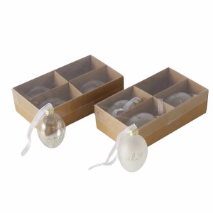 Boltze Dekoanhänger Davina, 2er Set, transparente Glas-Eier mit Schriftzug, 7cm.