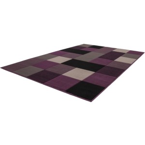 Moderner Teppich Vega in Silber, Lila und Schwarz mit geometrischem Muster, 80x150 cm.