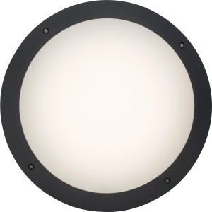 Runde, anthrazitfarbene LED-Außendeckenleuchte Medway, Ø 31cm für Wand oder Decke.