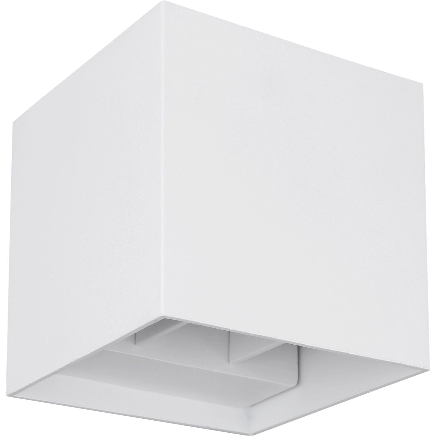 Weiße, würfelförmige LED-Außenleuchte Veronika, 100x100 mm, für die Wandmontage.