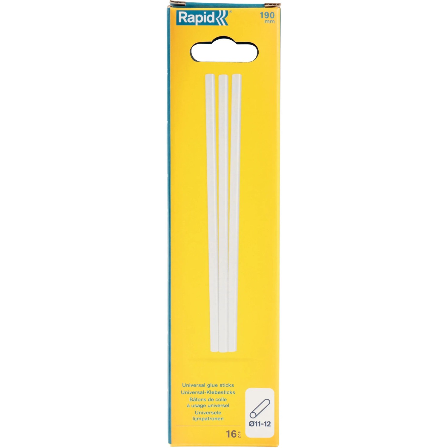 Rapid Universal Klebesticks, transparent, 12 mm Durchmesser, 16 Stück im Set.